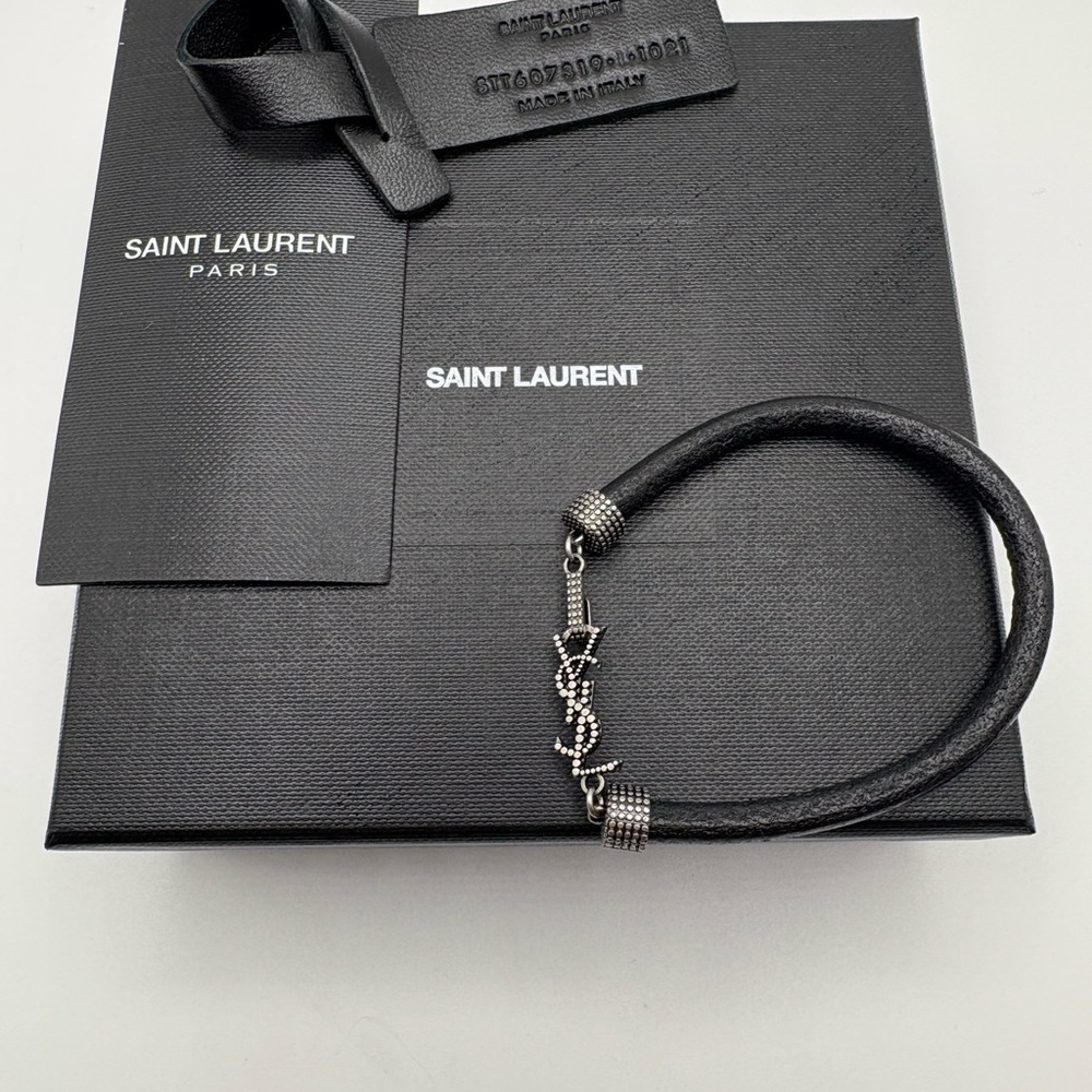 Saint Laurent Black Leather Cord Wrap Bracelet